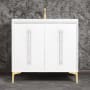 Linkasink Tuxedo 36" Single Free Standing Vanity Cabinet Only - Less Vanity Top White / Satin Brass with White Pyramid Glass