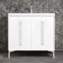 Linkasink Tuxedo 36" Single Free Standing Vanity Cabinet Only - Less Vanity Top White / Satin Nickel with White Pyramid Glass