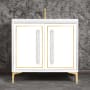 Linkasink Linea 36" Single Free Standing Vanity Cabinet Only - Less Vanity Top White / Polished Brass with White Pyramid Glass