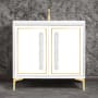 Linkasink Linea 36" Single Free Standing Vanity Cabinet Only - Less Vanity Top White / Satin Brass with White Pyramid Glass