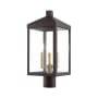 Livex Lighting Nyack 3 Light 20" Tall Post Light Bronze with Antique Brass Cluster