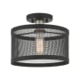 Livex Lighting Industro Single Light 11" Wide Semi-Flush Drum Ceiling Fixture Black with Brushed Nickel Accents