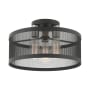 Livex Lighting Industro 3 Light 15" Wide Semi-Flush Drum Ceiling Fixture Black with Brushed Nickel Accents