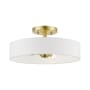 Livex Lighting Venlo 4 Light 14" Wide Flush Mount Drum Ceiling Fixture Satin Brass / Shiny White Accents