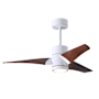 Matthews Fan Company Super Janet 42" 3 Blade Indoor LED Ceiling Fan with Reversible Motor, Wall Control, Remote and LED Light Kit Included Gloss White / Walnut Tone