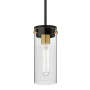 Maxim Pinn 5" Wide Mini Pendant with Clear Glass Shade Black / Satin Brass