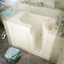 MediTub 52" Fiberglass Soaking Walk In Tub for Alcove Installations with Left Drain, Drain Assembly, Overflow, 8" Extension Panel, Roman Tub Filler and Hand Shower Biscuit
