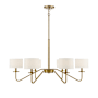 Meridian 6 Light 42" Wide Chandelier with White Fabric Shades Natural Brass