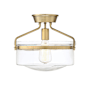 Meridian Single Light 13" Wide Semi-Flush Bowl Ceiling Fixture Natural Brass