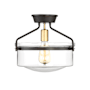 Meridian Single Light 13" Wide Semi-Flush Bowl Ceiling Fixture Oil Rubbed Bronze / Natural Brass