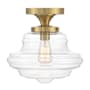 Meridian 12" Wide Semi-Flush Ceiling Fixture with a clear glass specialty shade Natural Brass