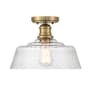 Meridian 13" Wide Semi-Flush Ceiling Fixture with Hammered Glass Shade Natural Brass