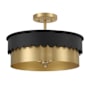 Meridian 3 Light 16" Wide Semi-Flush Drum Ceiling Fixture Matte Black / Natural Brass