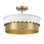 Meridian 3 Light 16" Wide Semi-Flush Drum Ceiling Fixture White / Natural Brass