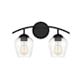 Meridian 2 Light 16" Wide Bathroom Vanity Light with Clear Glass Shades Matte Black