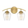 Meridian 2 Light 16" Wide Bathroom Vanity Light with Clear Glass Shades Natural Brass