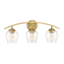Meridian 3 Light 24" Wide Bathroom Vanity Light with Clear Glass Shades Natural Brass
