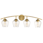 Meridian 4 Light 33" Wide Bathroom Vanity Light with Clear Glass Shades Natural Brass