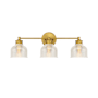 Meridian 3 Light 24" Wide Bathroom Vanity Light with Halophane Glass Shades Natural Brass