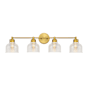 Meridian 4 Light 32" Wide Bathroom Vanity Light with Halophane Glass Shades Natural Brass