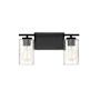 Meridian 2 Light 15" Wide Bathroom Vanity Light with Swirl Glass Shades Matte Black