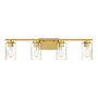 Meridian 4 Light 32" Wide Bathroom Vanity Light with Swirl Glass Shades Natural Brass