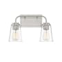 Meridian 2 Light 15" Wide Bathroom Vanity Light with Tapered Clear Glass Shades Brushed Nickel