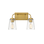 Meridian 2 Light 15" Wide Bathroom Vanity Light with Tapered Clear Glass Shades Natural Brass