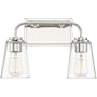 Meridian 2 Light 15" Wide Bathroom Vanity Light with Tapered Clear Glass Shades Polished Nickel