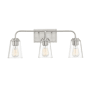 Meridian 3 Light 24" Wide Bathroom Vanity Light with Tapered Clear Glass Shades Brushed Nickel
