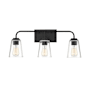 Meridian 3 Light 24" Wide Bathroom Vanity Light with Tapered Clear Glass Shades Matte Black