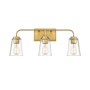 Meridian 3 Light 24" Wide Bathroom Vanity Light with Tapered Clear Glass Shades Natural Brass