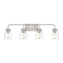 Meridian 4 Light 32" Wide Bathroom Vanity Light with Tapered Clear Glass Shades Brushed Nickel