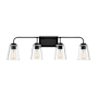 Meridian 4 Light 32" Wide Bathroom Vanity Light with Tapered Clear Glass Shades Matte Black