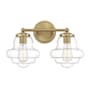 Meridian 2 Light 17" Wide Vanity Light with Clear Glass Shades Natural Brass