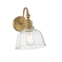 Meridian 12" Tall Wall Sconce with Hammered Glass Shade Natural Brass
