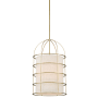 Minka Lavery Gateway Park 4 Light 14" Wide Cage Pendant with Oatmeal Linen Shade Soft Brass