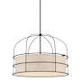 Minka Lavery Gateway Park 6 Light 26" Wide Cage Multi Light Pendant with Oatmeal Linen Shade Coal