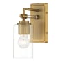 Minka Lavery Binsly 1 Light 11" Tall Bathroom Sconce with Clear Glass Shade Aged Brass