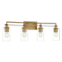 Minka Lavery Binsly 4 Light 32" Wide Vanity Light with Clear Glass Shades Aged Brass
