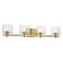 Minka Lavery Drysdale 4 Light 33" Wide Vanity Light with Hammered Glass Shades Soft Brass