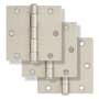 Miseno 3-1/2 x 3-1/2 Plain Bearing Square Corner Door Hinge - Pack of 3 Satin Nickel