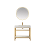 Miseno Funes 36" Free Standing Single Basin Vanity Set with Cabinet and Stone Vanity Top and Matching Mirror Brushed Gold / White