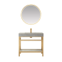 Miseno Funes 36" Free Standing Single Basin Vanity Set with Cabinet and Stone Vanity Top and Matching Mirror Brushed Gold / Gray