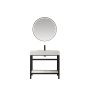 Miseno Funes 36" Free Standing Single Basin Vanity Set with Cabinet and Stone Vanity Top and Matching Mirror Matte Black / White