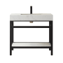 Miseno Funes 36" Free Standing Single Basin Vanity Set with Cabinet and Stone Vanity Top Matte Black / White
