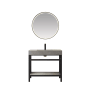 Miseno Funes 36" Free Standing Single Basin Vanity Set with Cabinet and Stone Vanity Top and Matching Mirror Matte Black / Gray