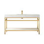 Miseno Funes 60" Free Standing Single Basin Vanity Set with Cabinet and Stone Vanity Top Brushed Gold / White