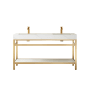 Miseno Funes 60" Free Standing Double Basin Vanity Set with Cabinet and Stone Vanity Top Brushed Gold / White