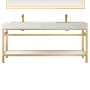 Miseno Funes 72" Free Standing Double Basin Vanity Set with Cabinet and Stone Vanity Top Brushed Gold / White
